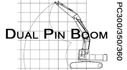 Dual Pin Boom Komatsu PC300 PC350 PC360 additional height excavator Range Drawing Chart Engineering Fabrication Customization