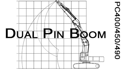 Dual Pin Boom Komatsu PC400 PC450 PC490 additional height excavator Range Drawing Chart Engineering Fabrication Customization